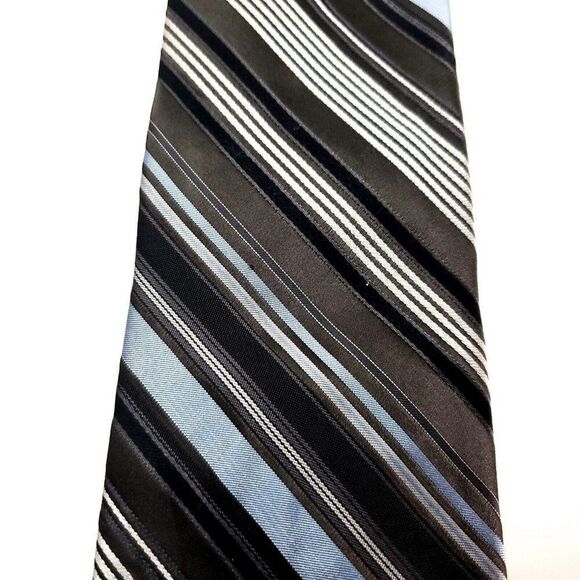 Calvin Klein Silk‎ Tie Woven Brown Striped Blue - Picture 2 of 6